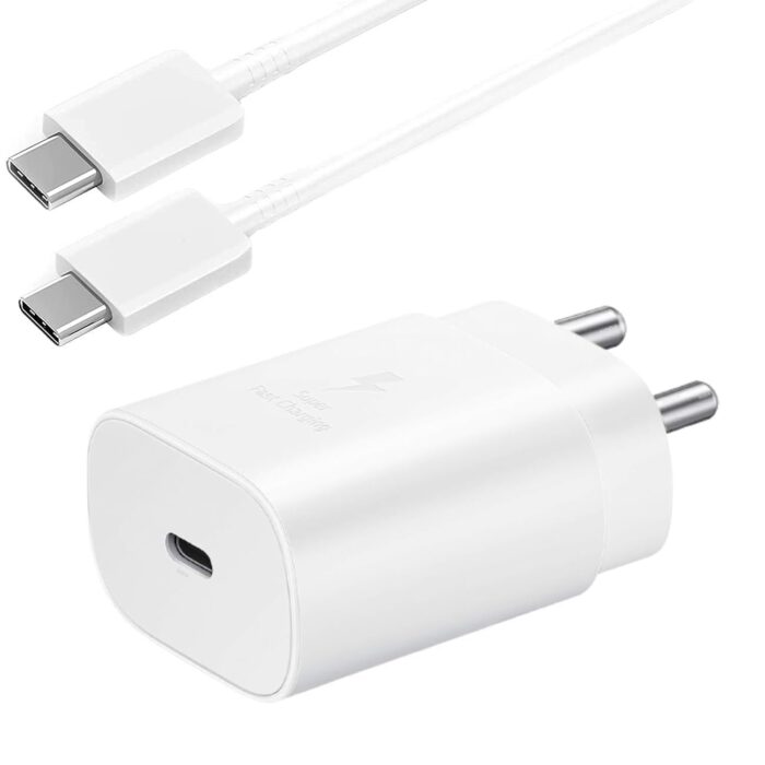 LGOC ORIGINAL Original 25Watt C-Type Adapter for Cable Set Charger for Samsung M53|S20 Fe|A73 5G|A53 5G|A33 5G (Adapter & Cable-White) - Image 2