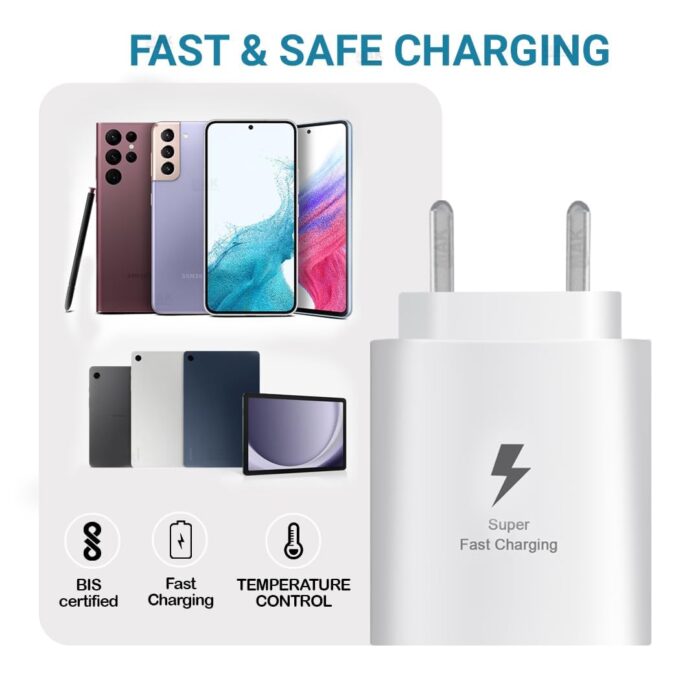 THE BLACK STORE Original 25 Watt Adapter for Samsung Galaxy S21 FE 5G |M52 5G|M22 |A52s 5G |Z Fold3 5G|M32 |F52 5G (White | Only Adapter) - Image 4