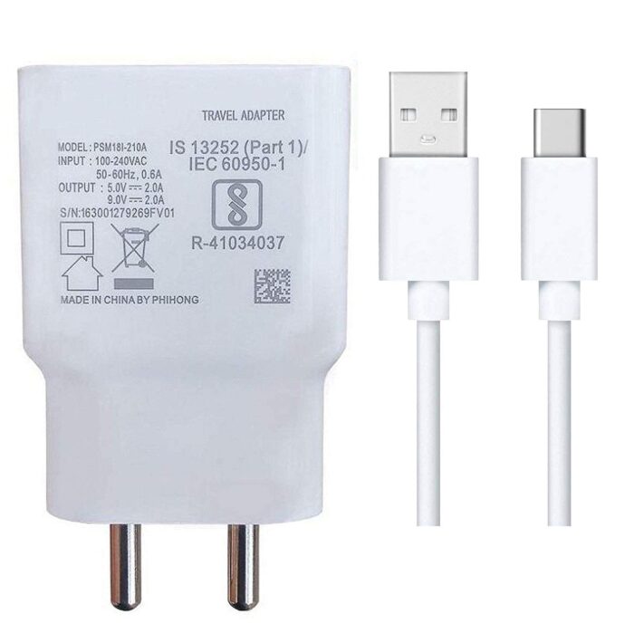 THE BLACK STORE Original Charger 18W Compatible with Vivo V19,Vivo Y35 5G, Vivo Y75 4G, Vivo Y73 with 1 Meter USB Type C Cable -White * with 6 Months Warranty - Image 1