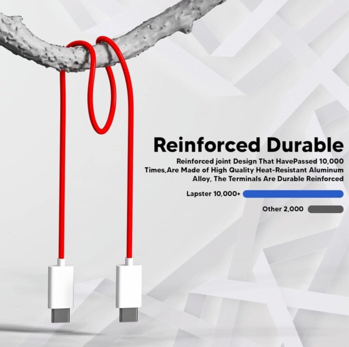 Essri Original 65W Type C To C Warp/Dash/Supervooc Fast Charging Cable Compatible With One Plus 12,12R,11,11R,10,10 Pro,10T,9,9R,9Rt 5G,8,8 Pro,Nord,Ce 2 Lite 5G,3.3Ft Usb C Type Cable-Red - Image 6