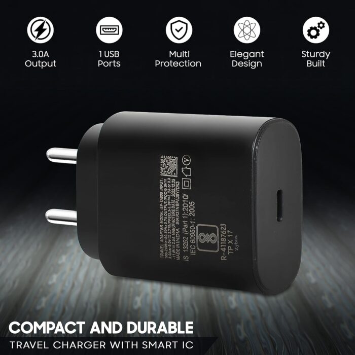 SUSNWERE Original 25w Adapter for Samsung Galaxy m34 5g m53 5g f23 5g m14 5g f14 5g m33 5g a34 5g a54 5g-Black - Image 3