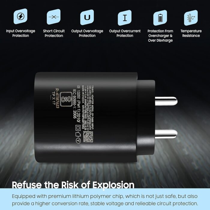 SUSNWERE Original 25w Adapter for Samsung Galaxy m34 5g m53 5g f23 5g m14 5g f14 5g m33 5g a34 5g a54 5g-Black - Image 5